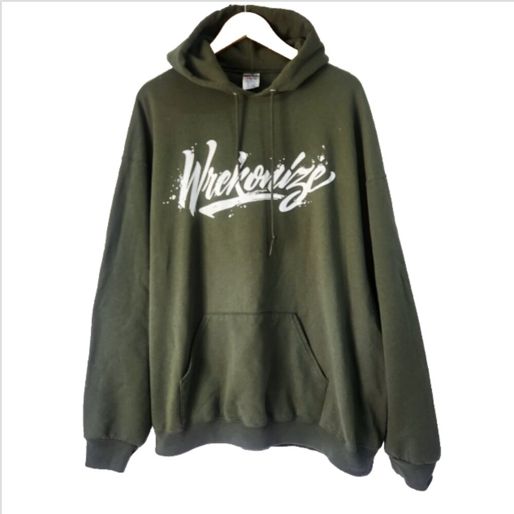 Jerzees Hoodie Sweater Graphic Print Pullover Green Pockets Men's 3XL